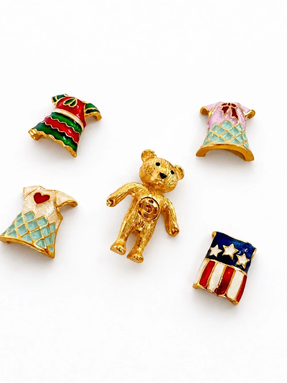 Vintage NOS Interchangeable Teddy Bear Brooch with 5 Enamel Outfits